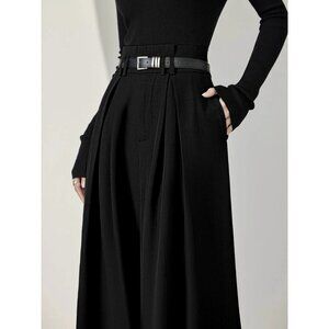Wide Leg Trousers with Paper Bag High Waist - Dark Minimalist, Corporate Goth